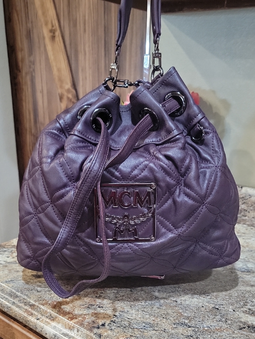 MCM  LIMITED Purple Large Quilted bucket bag